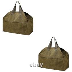 2 Pcs Canvas Bag Fireplace Wooden Woodpile Firewood Carrier Carrying