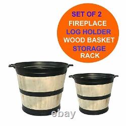 2 Pieces Coal Bucket Fire Fireplace Log Storage Holder Firewood Wooden Basket