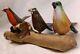 3 Hand Carved Canaries Perched On A Carved Wooden Log With 3 Nests Hand Painted