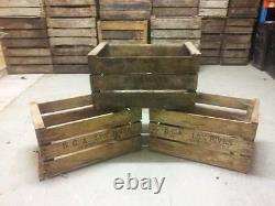 3 x VINTAGE WOODEN APPLE FRUIT CRATES RUSTIC OLD CHARECTOR LOG STORE / STORAGE