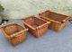 3x Wicker Storage Baskets Log/ Kindling Fireside Box With Wooden Handles Rustic