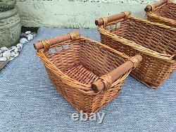 3x Wicker Storage Baskets Log/ Kindling Fireside Box with Wooden Handles Rustic