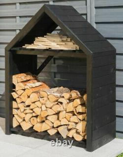 3x2 ROWLINSON BLACK APEX WOODEN LOG STORE TIMBER PAINTED NEW LOGSTORES 3ft 2ft