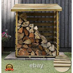 3x3ft Heavy Duty Wooden Outdoor Log Store Firewood Garden Storage Wood Logs Shed