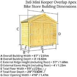 3x6 Overlap Wooden Apex Bike Log Storage Double Door Roof Felt Store Shed UK