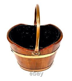 Antique Wooden Oak Coal Scuttle Bucket / Log Storage / Burner With Liner c. 1900