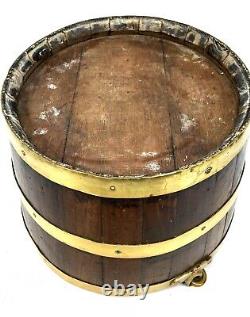 Antique Wooden Oak Decorative Bucket / Planter / Fire Log Store / Brass Banding