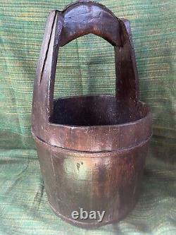 Antique Wooden Well Bucket Kindling Storage cottage core countryside rustic