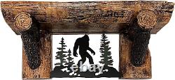 Bigfoot Rustic Wooden Sawn Log Look Wall Shelf with Iconic Walking Sasquatch Met