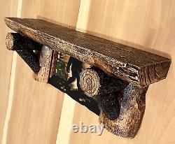 Bigfoot Rustic Wooden Sawn Log Look Wall Shelf with Iconic Walking Sasquatch Met