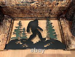 Bigfoot Rustic Wooden Sawn Log Look Wall Shelf with Iconic Walking Sasquatch Met