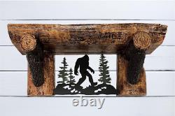 Bigfoot Rustic Wooden Sawn Log Look Wall Shelf with Iconic Walking Sasquatch Met