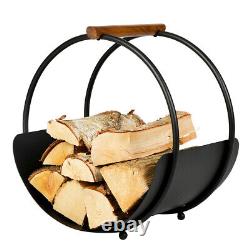 Black Round Iron Log Holder Fireplace Fireside Wood Metal Fire Fuel Storage