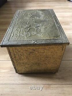 Brass Embossed Ships Design Wooden Coal Log Box 46cm Fireplace Stove Storage