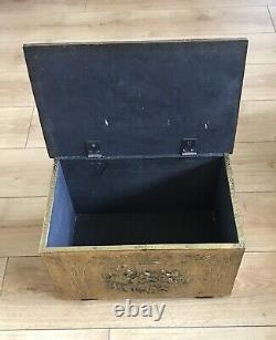 Brass Embossed Wooden Coal/Log Box 17 Fireplace Stove Storage With Tavern Scene