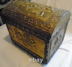 Brass Embossed Wooden Coal/Log Box 40cm Fireplace Storage With Tavern Scene
