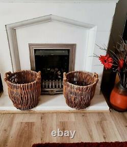 CHUNKY QUALITY ROUND WICKER storage baskets/BOX LOGS TOYS RUSTIC HANDLES STRONG