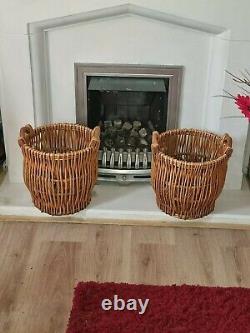 CHUNKY QUALITY ROUND WICKER storage baskets/BOX LOGS TOYS RUSTIC HANDLES STRONG