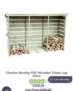 Charles Bentley FSC Nordic Wooden Triple Log Store Firewood Storage RRP£199