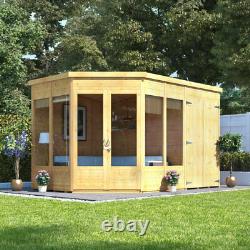 Corner Summerhouse with Side Garden Storage Shed Dual Use Wooden Log Cabin 11x7