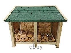 Delux Double Bay 4ft Wooden Outdoor Log Store, Covered With Bitumen Felt Tiles