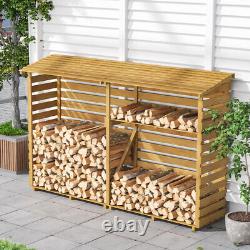 Double Bay Outdoor Garden Wooden Log Store Firewiid Storage Shed Slatted Rack