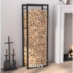 Firewood Rack Matt Black Steel Wooden Storage Log Holder 50x28x132cm