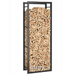 Firewood Rack Matt Black Steel Wooden Storage Log Holder 50x28x132cm