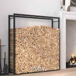 Firewood Rack Matt Black Steel Wooden Storage Log Holder Multi Sizes 2023