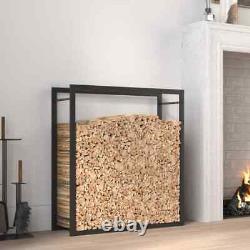 Firewood Rack Matt Black Steel Wooden Storage Log Holder Multi Sizes 2024