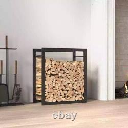 Firewood Rack Matt Black Steel Wooden Storage Log Holder Multi Sizes 2025