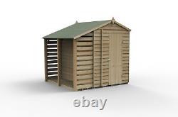 Forest 4Life 5x7 Apex Shed Wooden No Window with Lean To Log Store Free Delivery