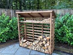 Hand Made Chunky Rustic Large Wooden Sherwood Garden Log Store With Kindle Shelf