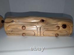 Handcrafted Wooden Log Cedar Jewelry Keepsake Box with Hidden Compartment Drawer