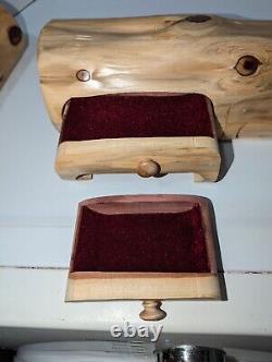 Handcrafted Wooden Log Cedar Jewelry Keepsake Box with Hidden Compartment Drawer