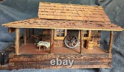 Handmade Wooden Storage- Jewelry Box Log Cabin Trading Post 14x17x10 Antique Art