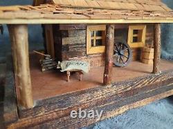 Handmade Wooden Storage- Jewelry Box Log Cabin Trading Post 14x17x10 Antique Art