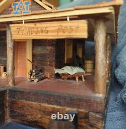 Handmade Wooden Storage- Jewelry Box Log Cabin Trading Post 14x17x10 Antique Art