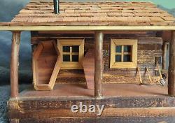 Handmade Wooden Storage- Jewelry Box Log Cabin Trading Post 14x17x10 Antique Art