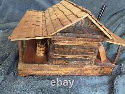 Handmade Wooden Storage- Jewelry Box Log Cabin Trading Post 14x17x10 Antique Art