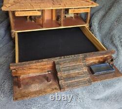 Handmade Wooden Storage- Jewelry Box Log Cabin Trading Post 14x17x10 Antique Art