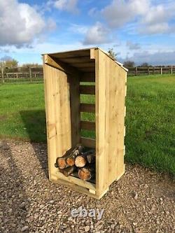 Heavy Duty 3ft Tall Slim Wooden Log Store Treated Timber Wood Firewood