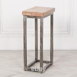 Iron Frame Log Store Side Table With Wooden Top