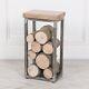 Iron Frame Log Store Side Table With Wooden Top