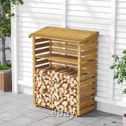 Large Firewood Log Store Rack Fireplace Wood Holder Wooden Storage Shed with Shelf