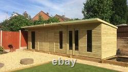 Large Garden Shed With Log Store Pent Roof Wooden Outdoor Summer House 30x10ft