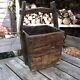 Large Old Vintage Antique Dark Stained Wooden Square Bucket Log Store