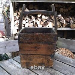 Large Old Vintage Antique Dark Stained Wooden Square Bucket Log Store