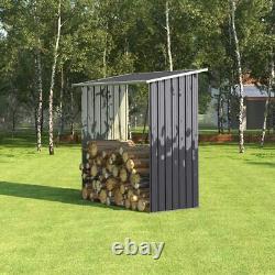 Metal Outdoor Log Store with Roof Garden Patio Wooden Firewood Stackable Storage