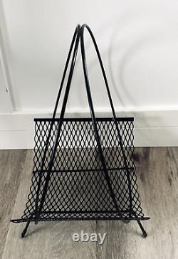 Mid Century Modern Hoop Magazine Rack Log Fireplace Wood log Holder Black Vtg